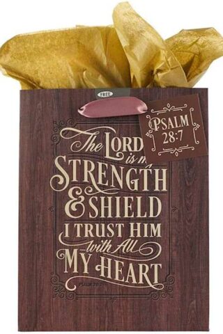 1220000134218 Gold/Wood Gift Bag & Tissue Paper Set The Lord is My Strength Psalm 28:7
