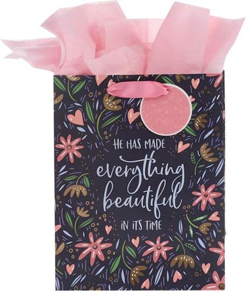 1220000134362 Navy/Pink Floral Gift Bag w/Tissue: Everything Beautiful