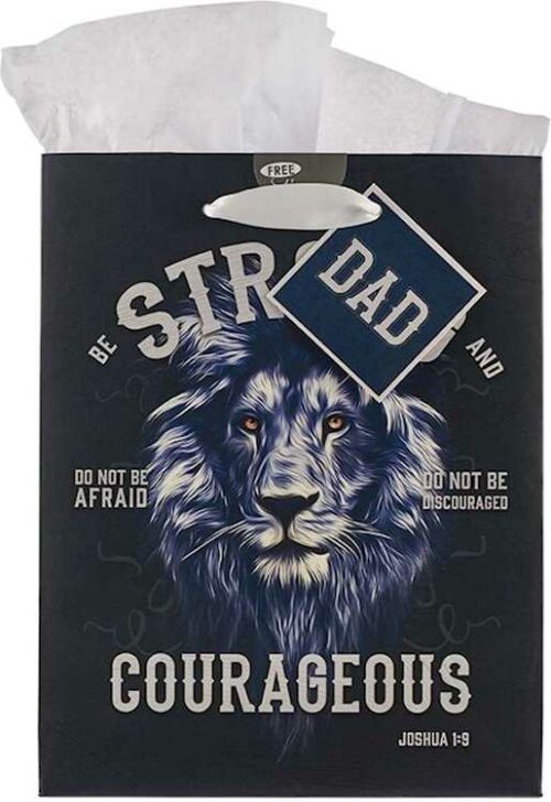 1220000135314 Blue Lion Gift Bag/Tissue Paper Set: Strong and Courageous - Joshua 1:9