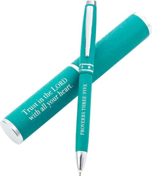 1220000132399 Trust In The Lord Teal Stylish Classic Pen in Matching Gift Case - Proverbs 3:5