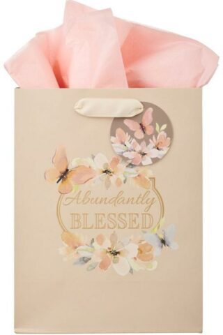 6006937143968 Pink Butterfly Gift Bag w/ Tissue Paper: Abundantly Blessed - Deut. 7:13