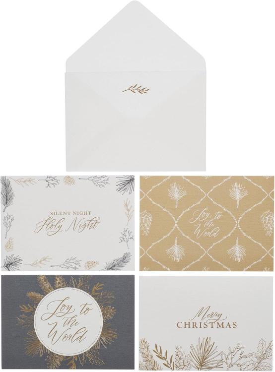 1220000371019 Merry Christmas Golden Pine Branch Boxed Card Set Peace On Earth Shimmer Co