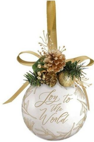 1220000329201 Small Decorative Ceramic Ball Christmas Ornament with Satin Ribbon