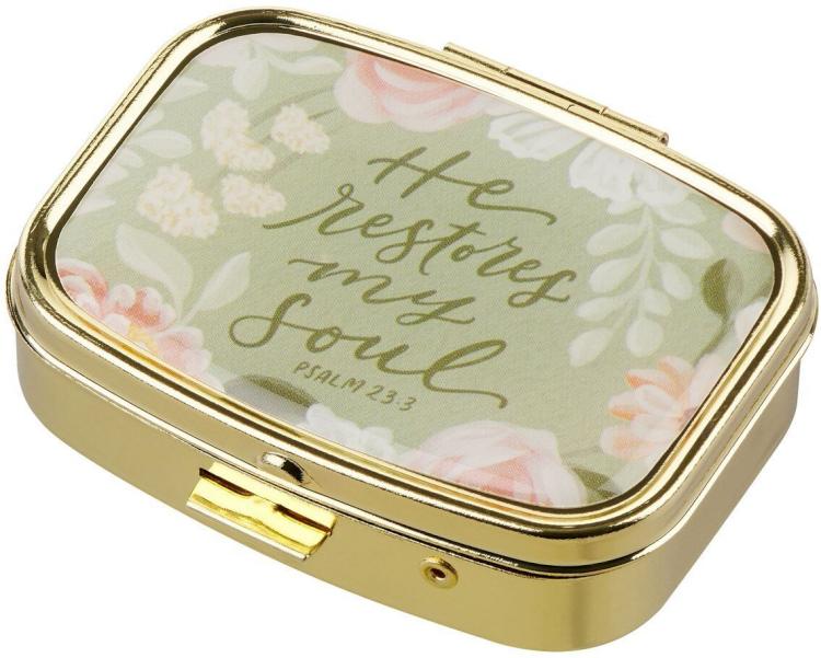 1220000721289 Portable Pill Box Container Organizer for Women & Men: He Restores My Soul Inspi