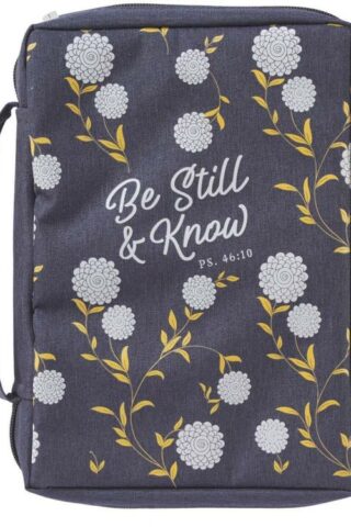 1220000131705 Be Still and Know Psalm 46:10 Floral Navy Blue Canvas Bible Cover for Women Larg