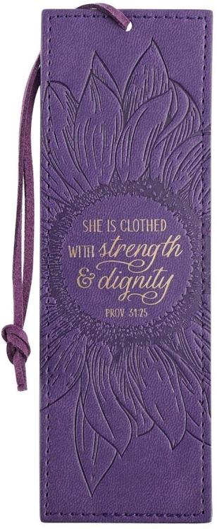 1220000136816 Faux Leather Bookmark She is Clothed Strength Dignity Proverbs 31:25 Bible Verse