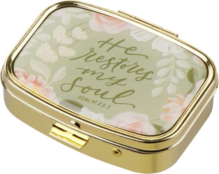 1220000721289 Portable Pill Box Container Organizer for Women & Men: He Restores My Soul Inspi