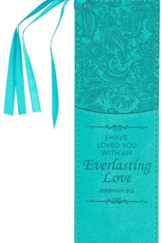 6006937127968 Teal Faux Leather Bookmark  Everlasting Love - Jeremiah 31:3 Bible Verse Inspira
